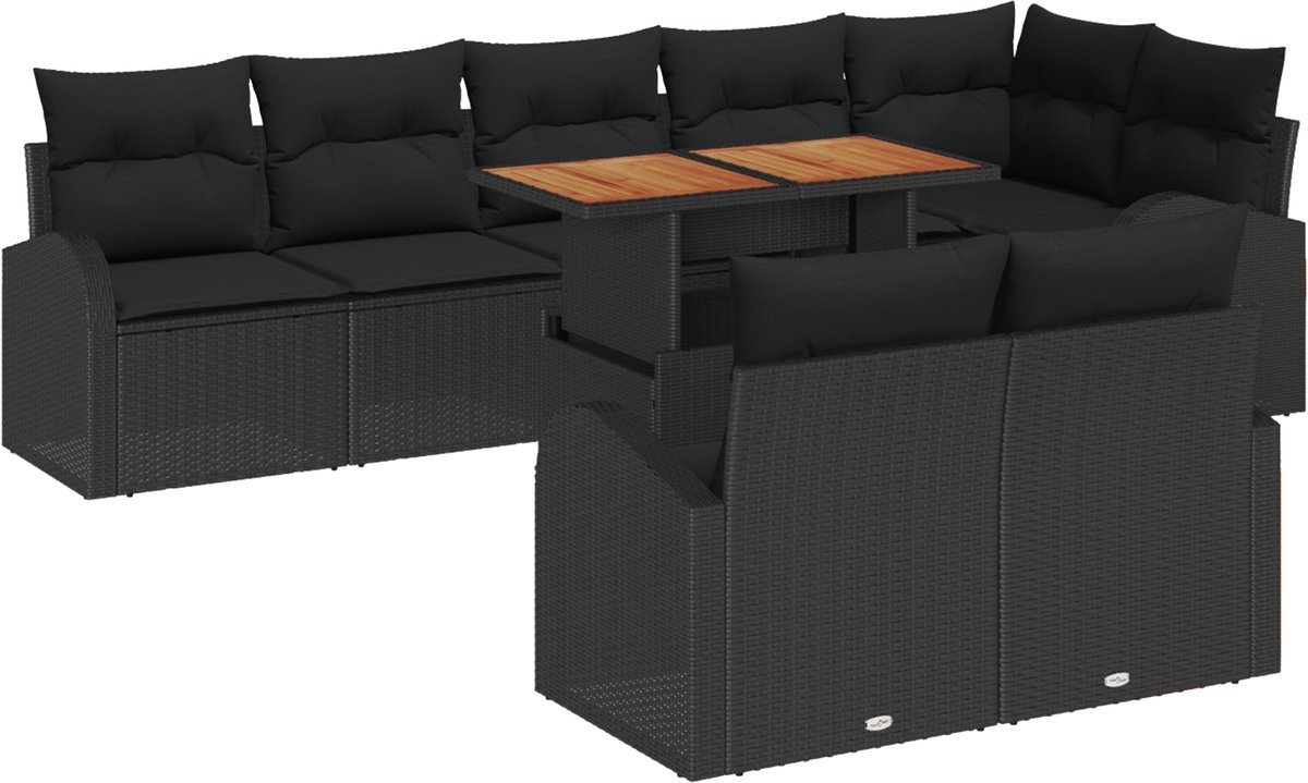 vidaXL - Tuinbank - Set - met - opslag - 9 - pcs - Zwart - Poly - rattan