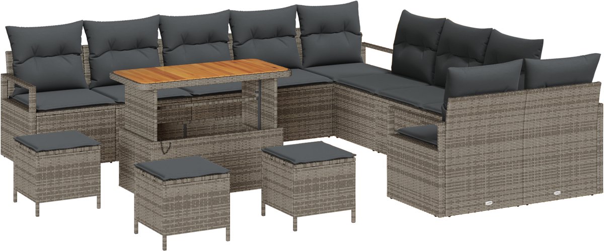 vidaXL - Tuinbank - Set - met - kussen - met - opslag - 14 - pcs - Grijs