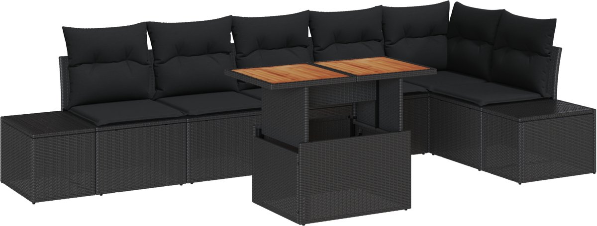 vidaXL - Tuinbank - Set - met - opslag - 7 - pcs - Zwart - Poly - rattan