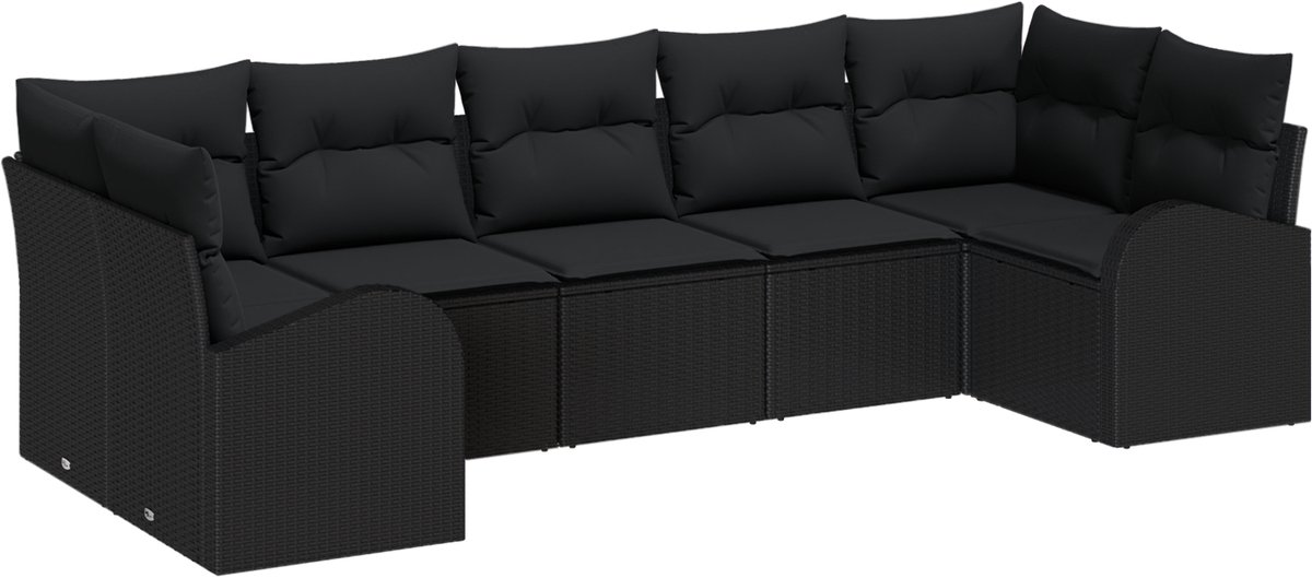 vidaXL - Tuinbank - Set - met - kussen - met - opslag - 7 - pcs - Zwart - poly - rattan