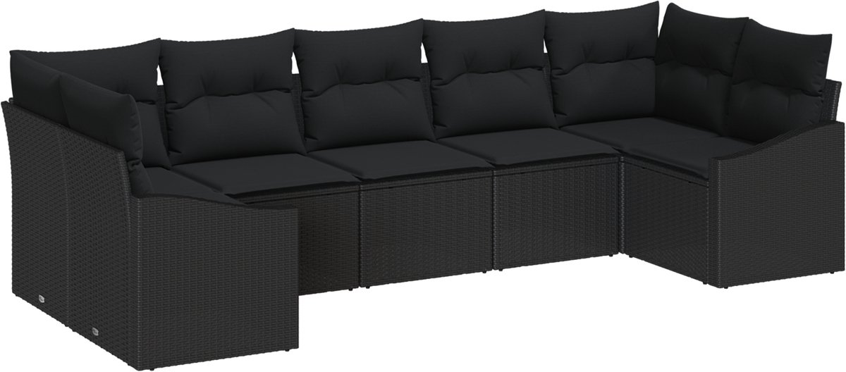 vidaXL - Tuinbank - Set - met - opslag - 7 - pcs - Zwart - poly - rattan