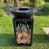 ASH - Glow - Plancha BBQ - Buitenkeuken - Barbecue Met houtopslag - Buitenkoken - Zwart - Vuurschaal BBQ - Vuurkorf - Plancha ring - Sfeerhaard - Plancha Bakken