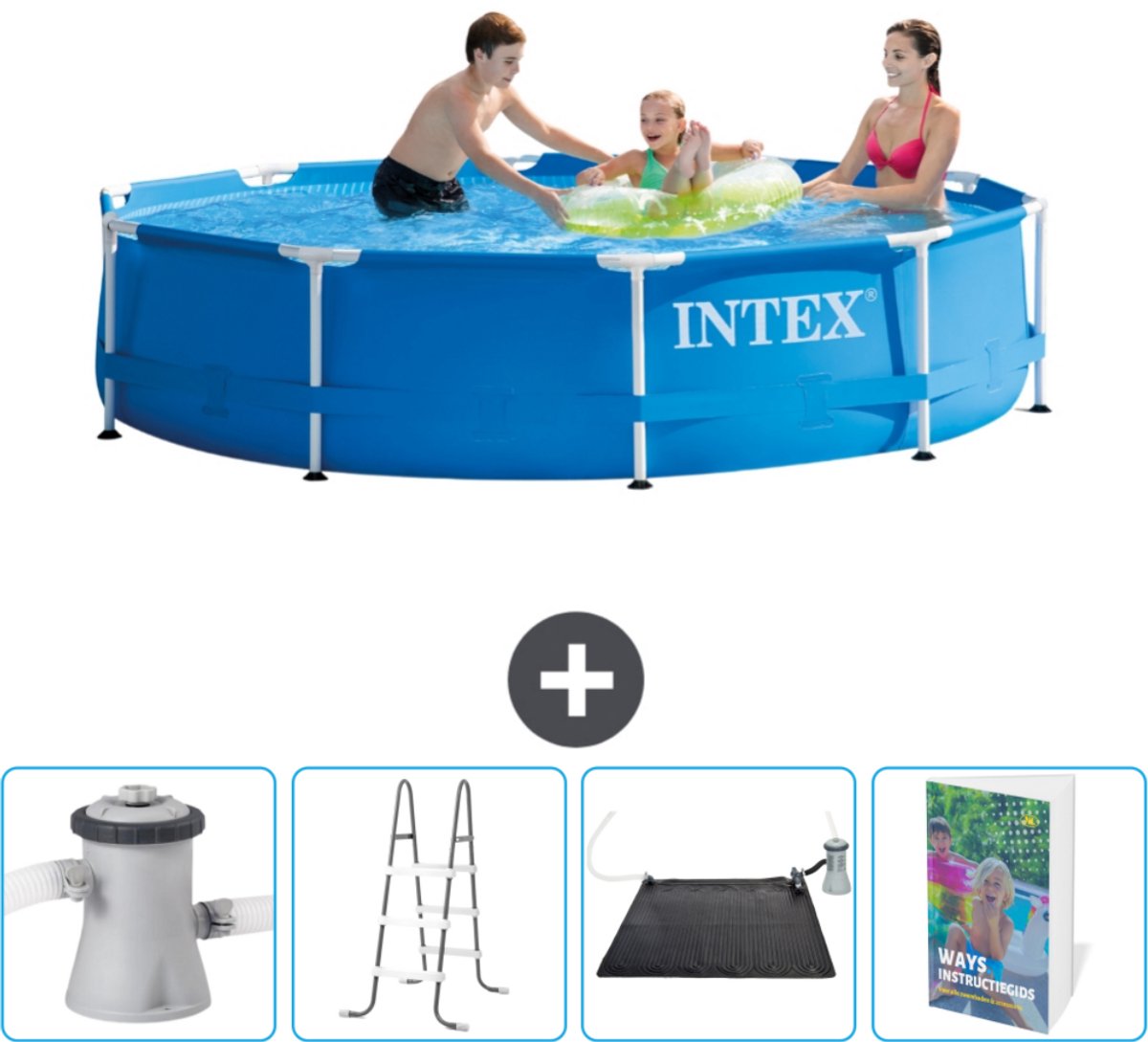 Intex Rond Frame Zwembad – 305 x 76 cm – Blauw – Inclusief Zwembadfilterpomp – Ladder – Solar Mat – Zwembadgids