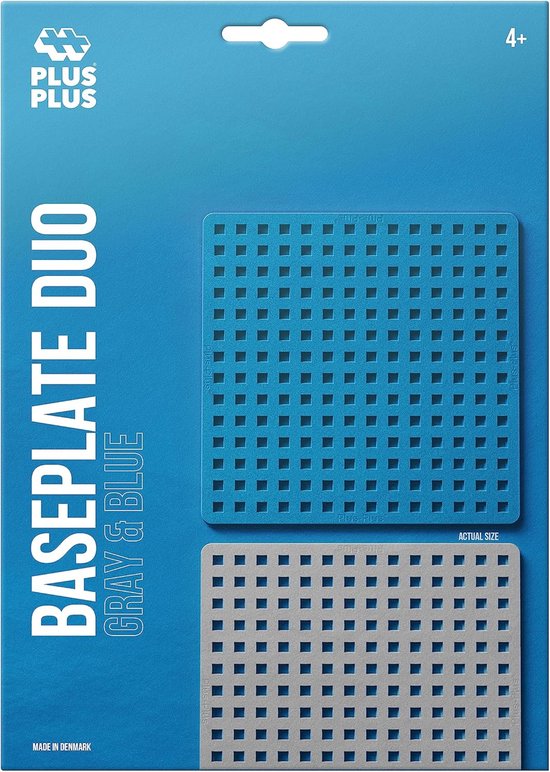 Plus-Plus Baseplate Duo set met een grijze en een blauwe bouwplaat. Verpakt in plastic.
