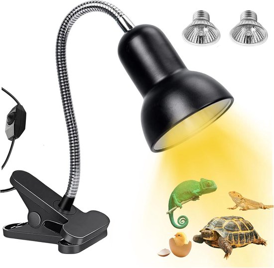 Golgner schildpad warmtelamp, warmtespotlamp voor aquariumreptiel, met 2 stuks 50W UVA UVB reptielterrariumlamp, 360° draaibare clip en dimbare schakelaar, voor reptielen, amfibieën