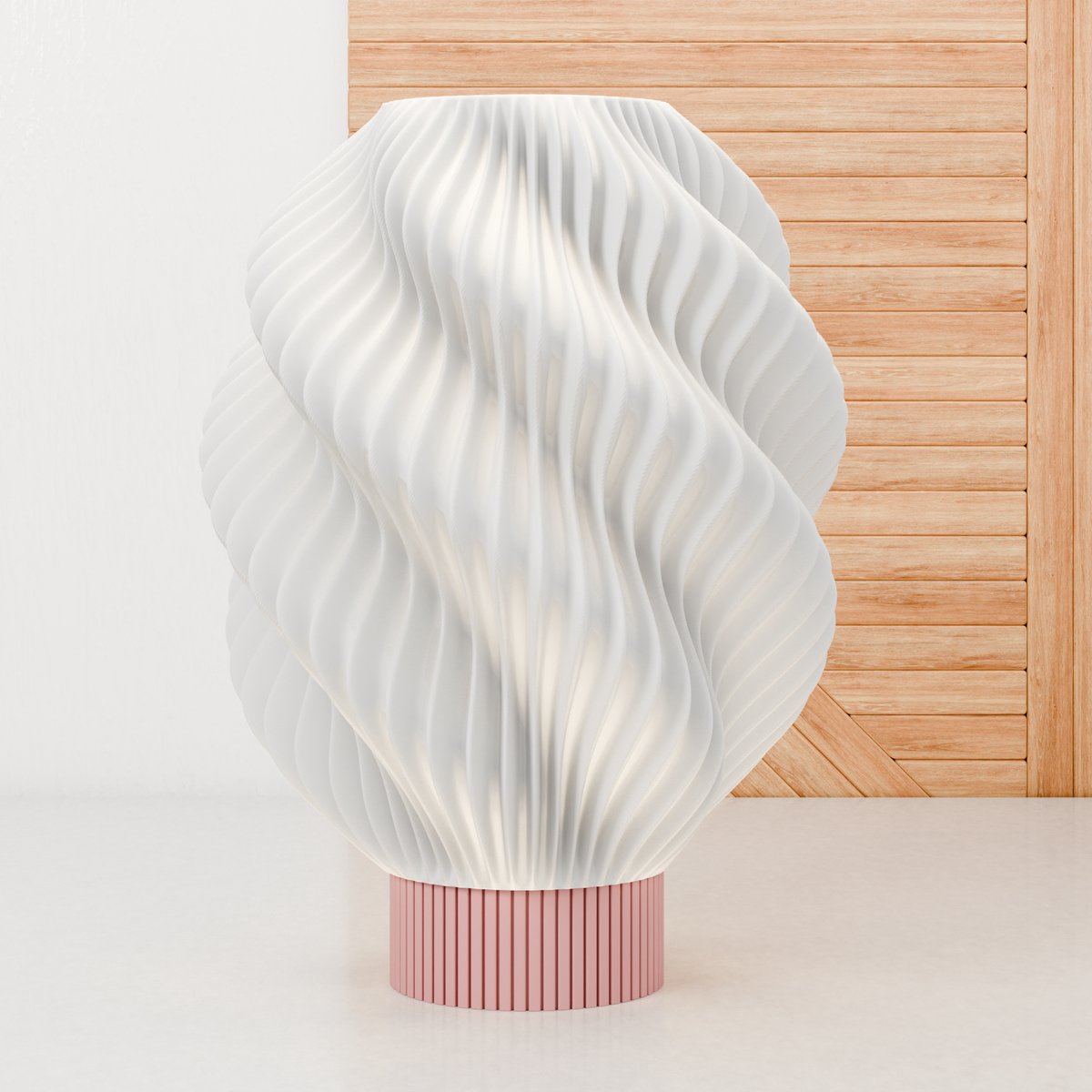 Dastium Home - Witte tafellamp op roze poot - Japandi lamp - Tafellamp landelijk - Schemerlamp woonkamer of leeslamp slaapkamer - Sfeerlamp van duurzaam plastic geschikt voor E27 LED