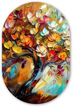 Muurovaal 60x90 cm - Ovale wanddecoratie Boom - Abstract - Kleurrijk - Bloemen - Ovalen schilderij - Muurdecoratie woonkamer - Kamer decoratie - Schilderijen - Wandcirkel