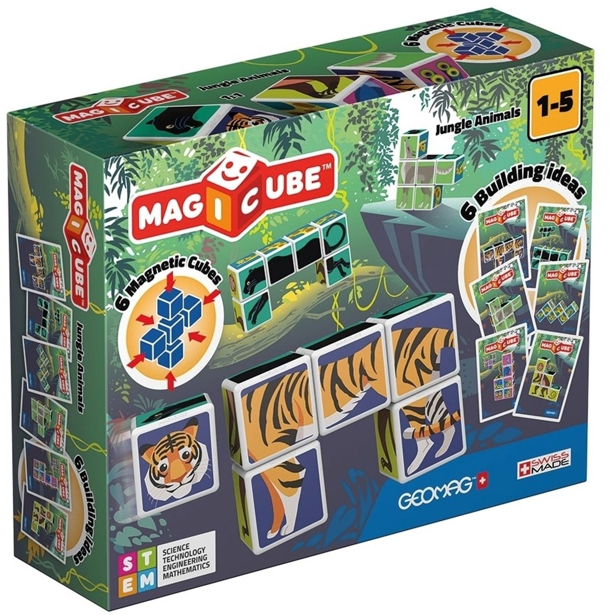 Geomag MagiCube Jungle Animals Junior - Magnetische Bouwblokken - 9-delig - Vanaf 1 jaar