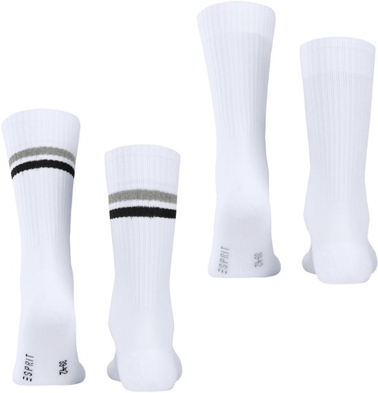 Esprit Tennis Stripe Lot de 2 paires de chaussettes en coton biologique à rayures durables pour hommes, blanc - Taille 43-46