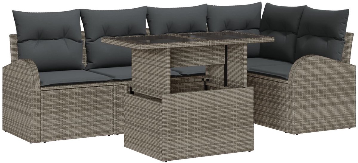 vidaXL Tuinbank - Set - 6 - st - 5-Aantal - zitplaatsen - Grijs - Poly - rattan