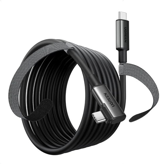 Ugreen USB Type C haakse kabel 5m 60W snel opladen & data, Power Delivery, VR-bril compatibel zwart
