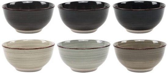 Petits Bols Cookinglife Delice Grijs ø 12 cm – Set de 6 – Idéal pour les sauces, les accompagnements ou les desserts – Faïence avec émail réactif gris – Compatible lave-vaisselle et micro-ondes – Pratique, empilable et élégant
