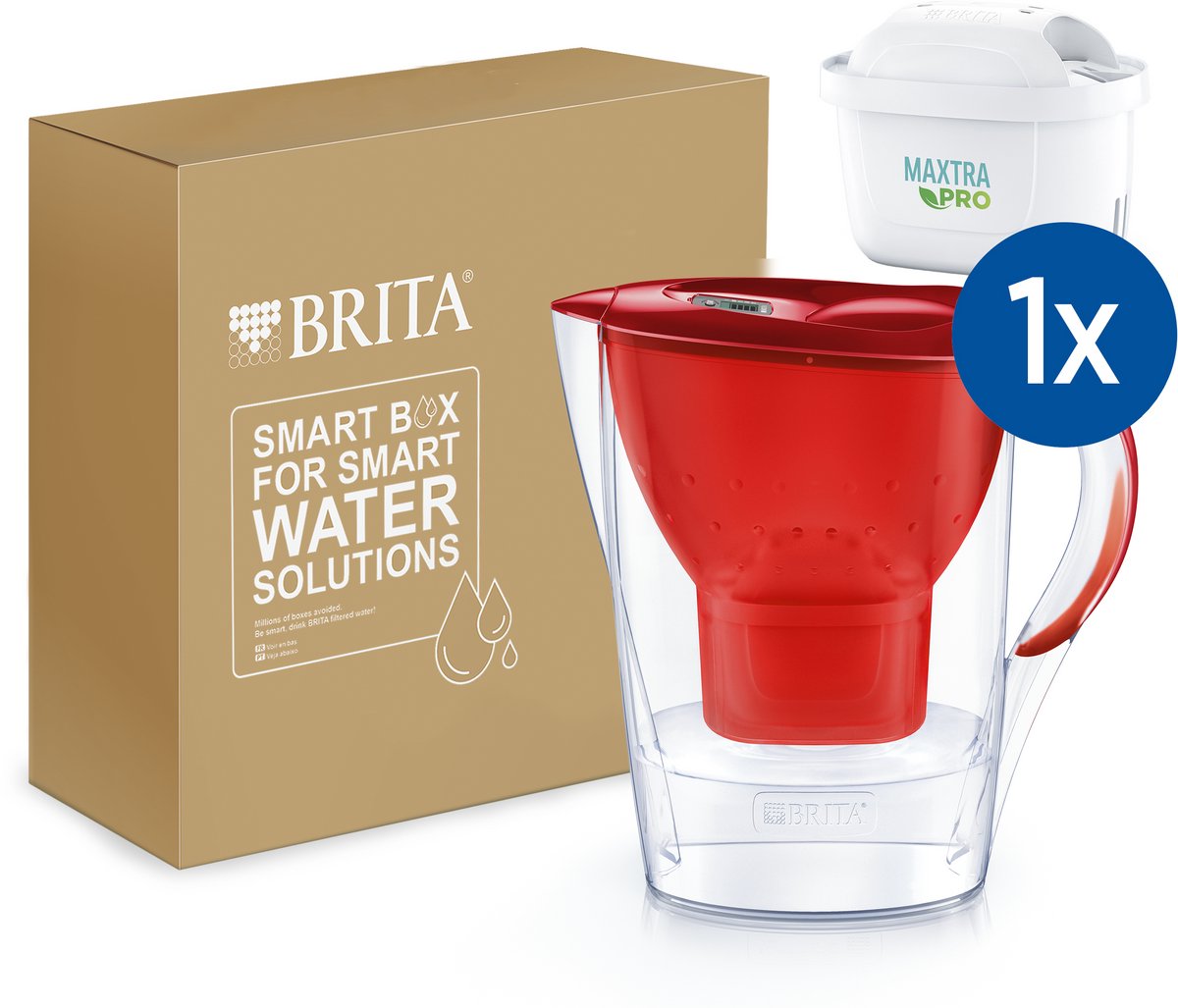 BRITA Marella Cool Waterfilterkan met 1 stuk MAXTRA PRO ALL-IN-1 Filterpatroon - 2,4L - Rood - (SIOC) Duurzaam verpakt voor minder afval | Optimaal Hydrateren met Brita Maxtra Filter voor Brita Waterfilterkan