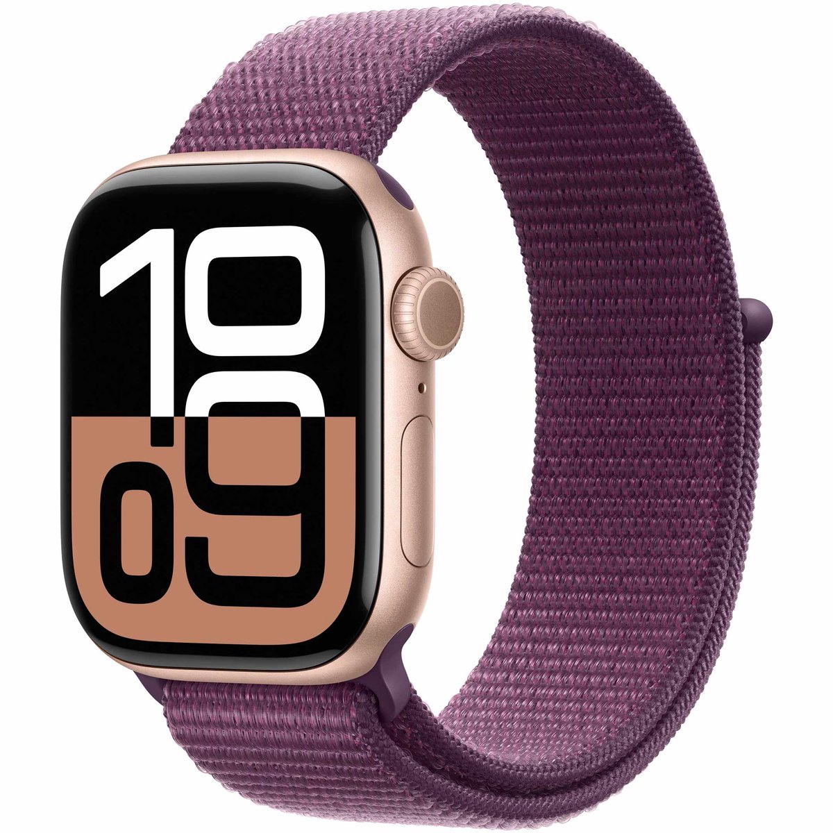 Afbeelding 2 van Apple Watch Series 10 - Wifi + 4G - 42mm - Rose Gouden Aluminium Case met Plum Geweven Sportbandje