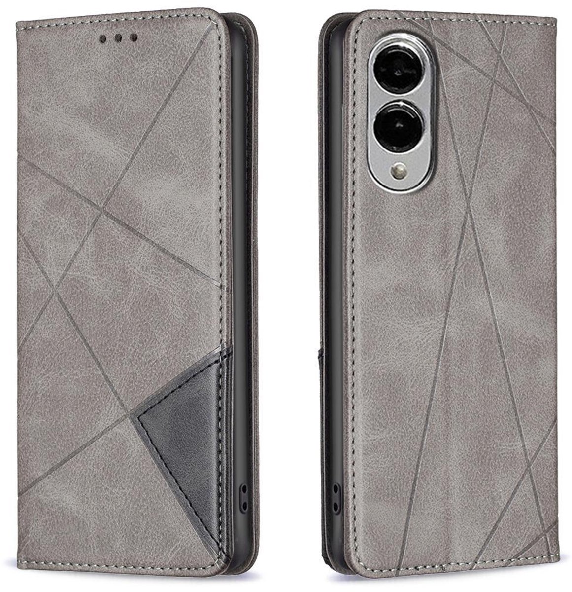 Mobigear Telefoonhoesje geschikt voor Samsung Galaxy S25 Edge Hoesje | Mobigear Rhombus Slim Bookcase | Pasjeshouder voor 2 Pasjes | Telefoonhoesje voor Pinpas / OV Kaart / Rijbewijs - Grijs