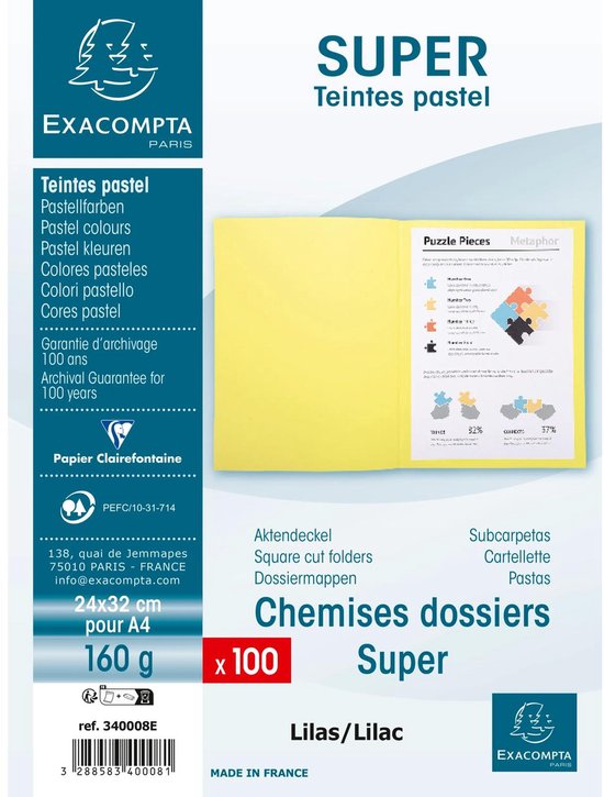 Exacompta 340008E Cartelle Semplici, 24x32 Cm, Lilla (F8p