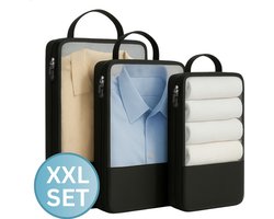 RENALUX - Compressie Packing Cubes Set - Compression Cubes - Koffer Organizer Set Compressie - Zwart