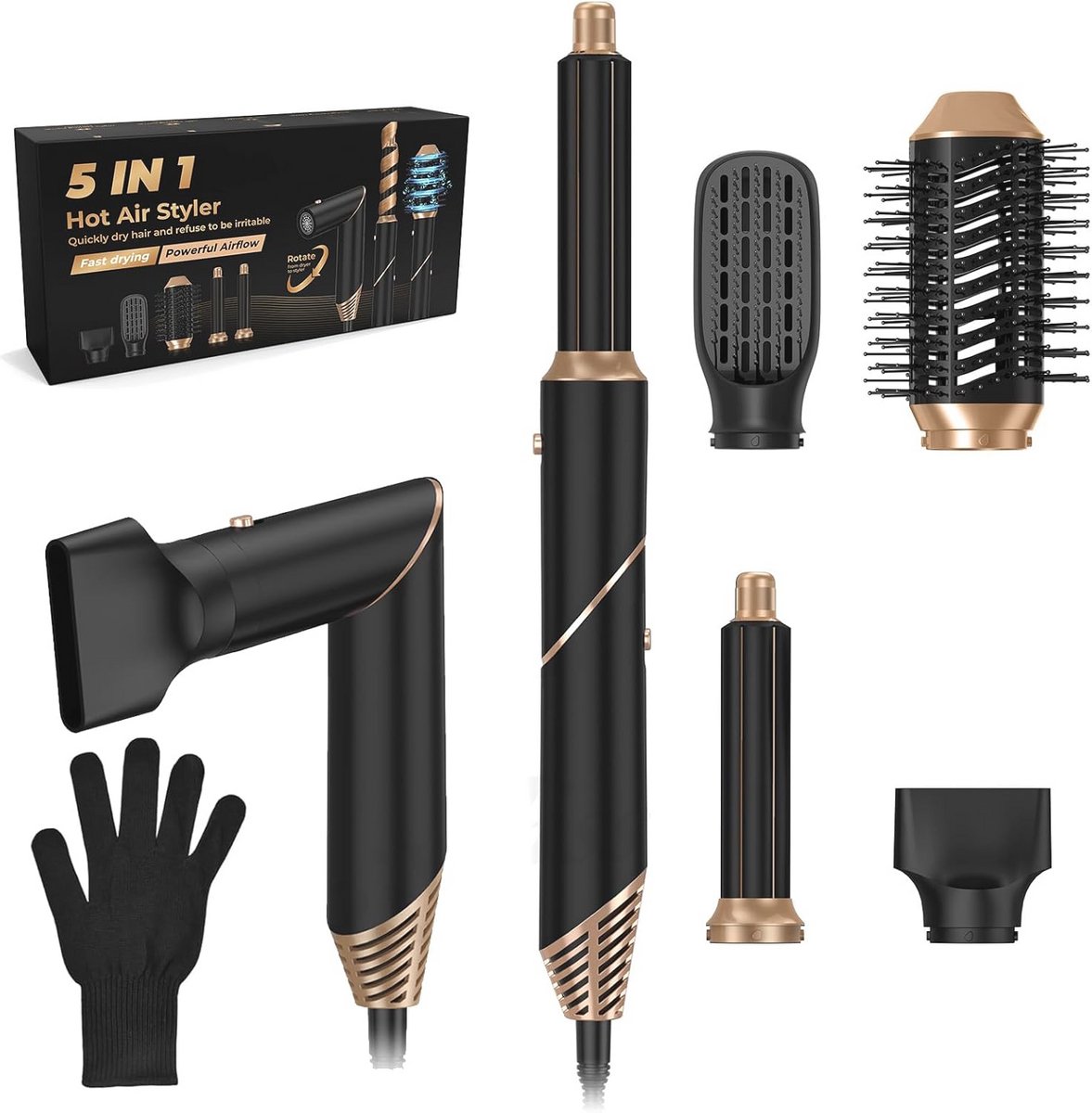 5-in-1 opvouwbare haardroger en stylingborstel met iontechnologie