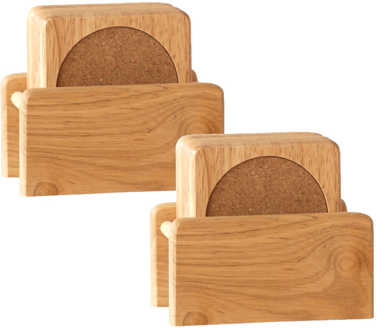 Set van 12x glazenonderzetters hout in houder 10 cm