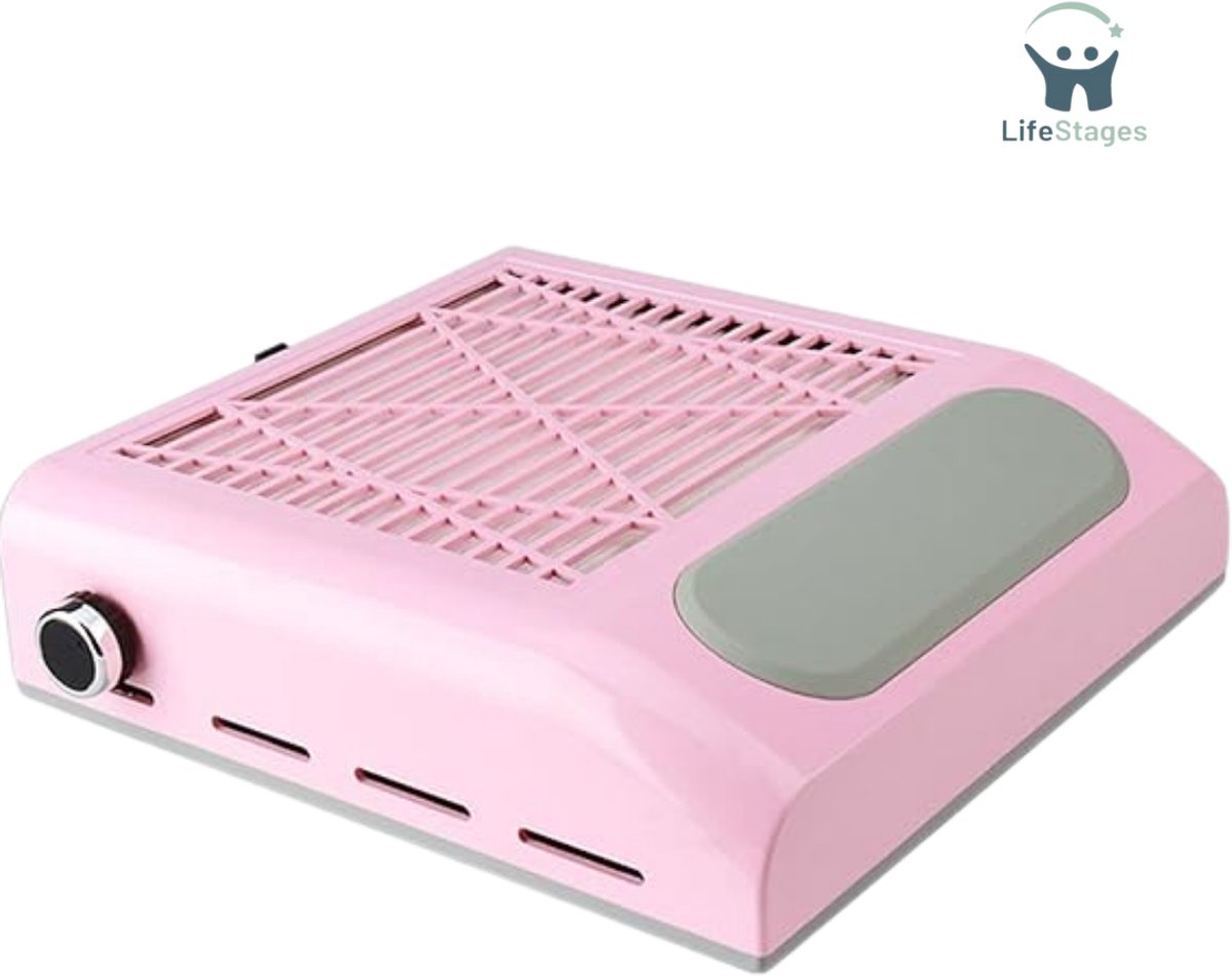 LifeStages - Nail Dust Collector - Zeer Krachtige Nagel Stofzuiger - 80W Sterke Zuigkracht Instelbare Nelheid Nagel Stofzuiger Machine - Roze