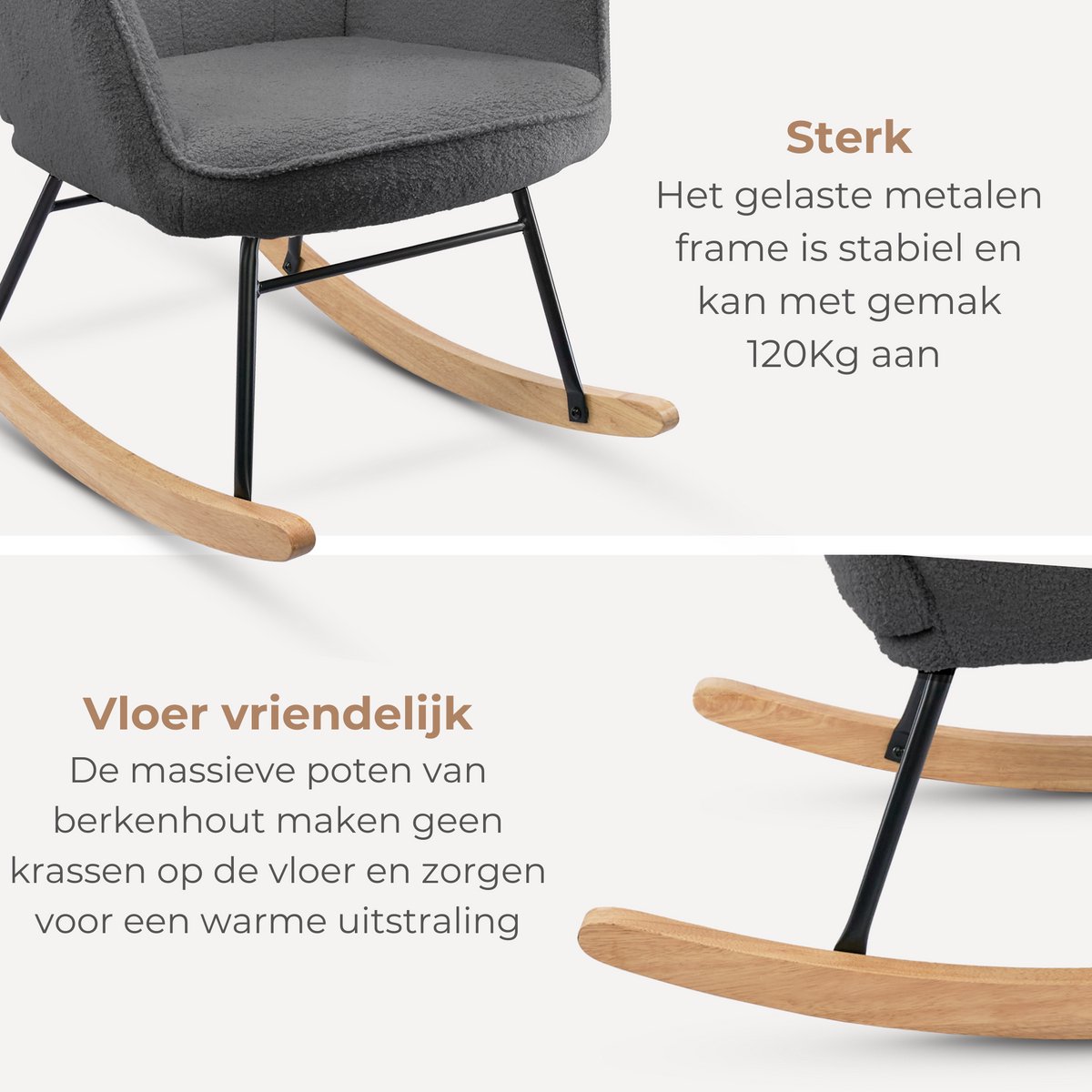 Schommelstoel - Stoelen - Meubels - Fauteuil - Grijs - 92 cm x 71 cm x 101 cm — afbeelding 3