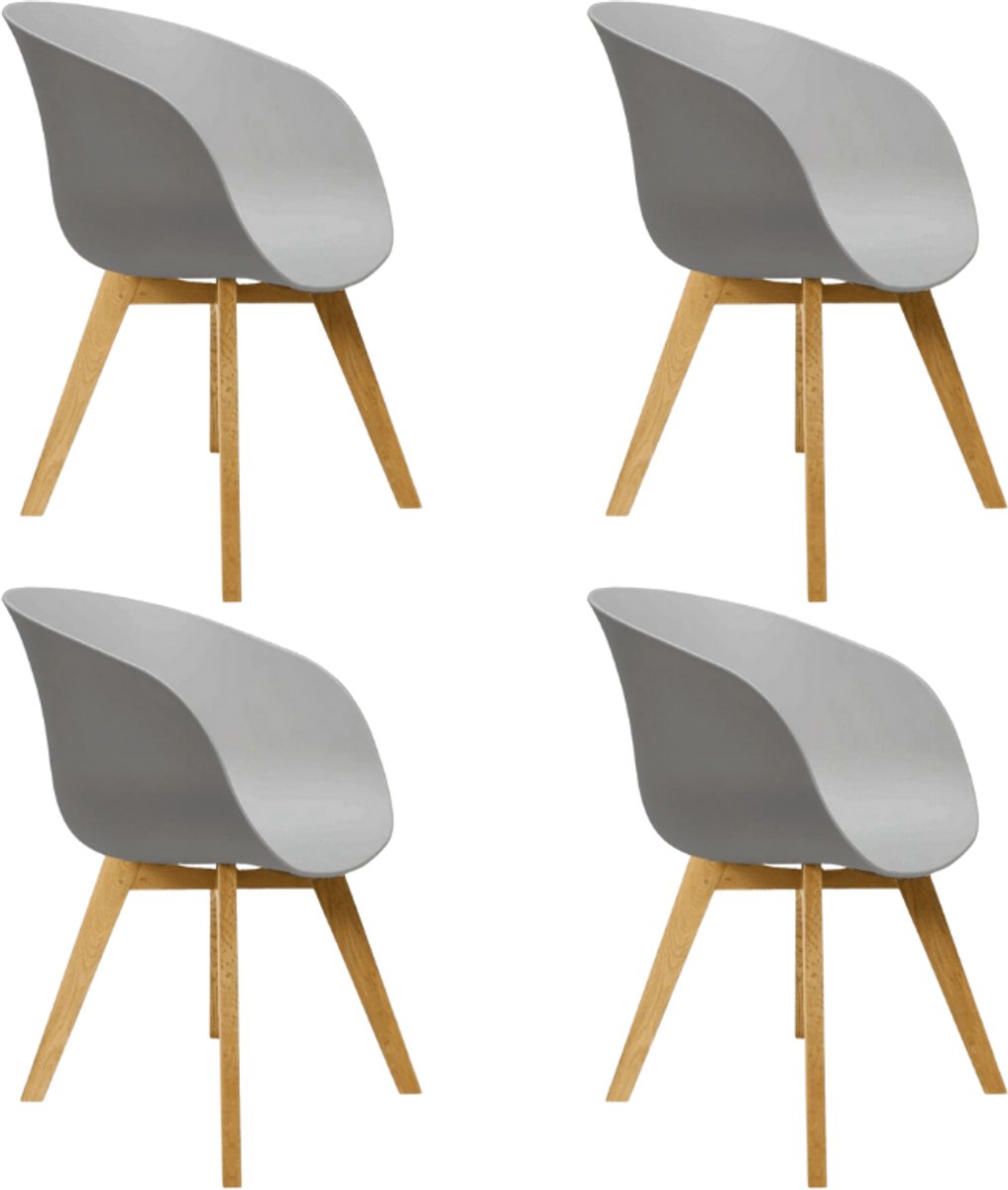 Dimehouse Set van 4 Eetkamerstoelen Herning Scandinavisch Grijs – Kunststof en Beukenhout - Kunststof - Scandinavisch & Basic
