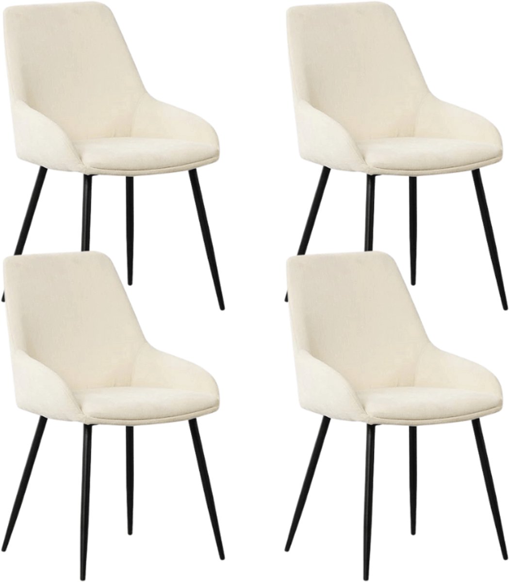 Dimehouse Set van 4 Eetkamerstoelen Elle crème - Stof - Industrieel Wit