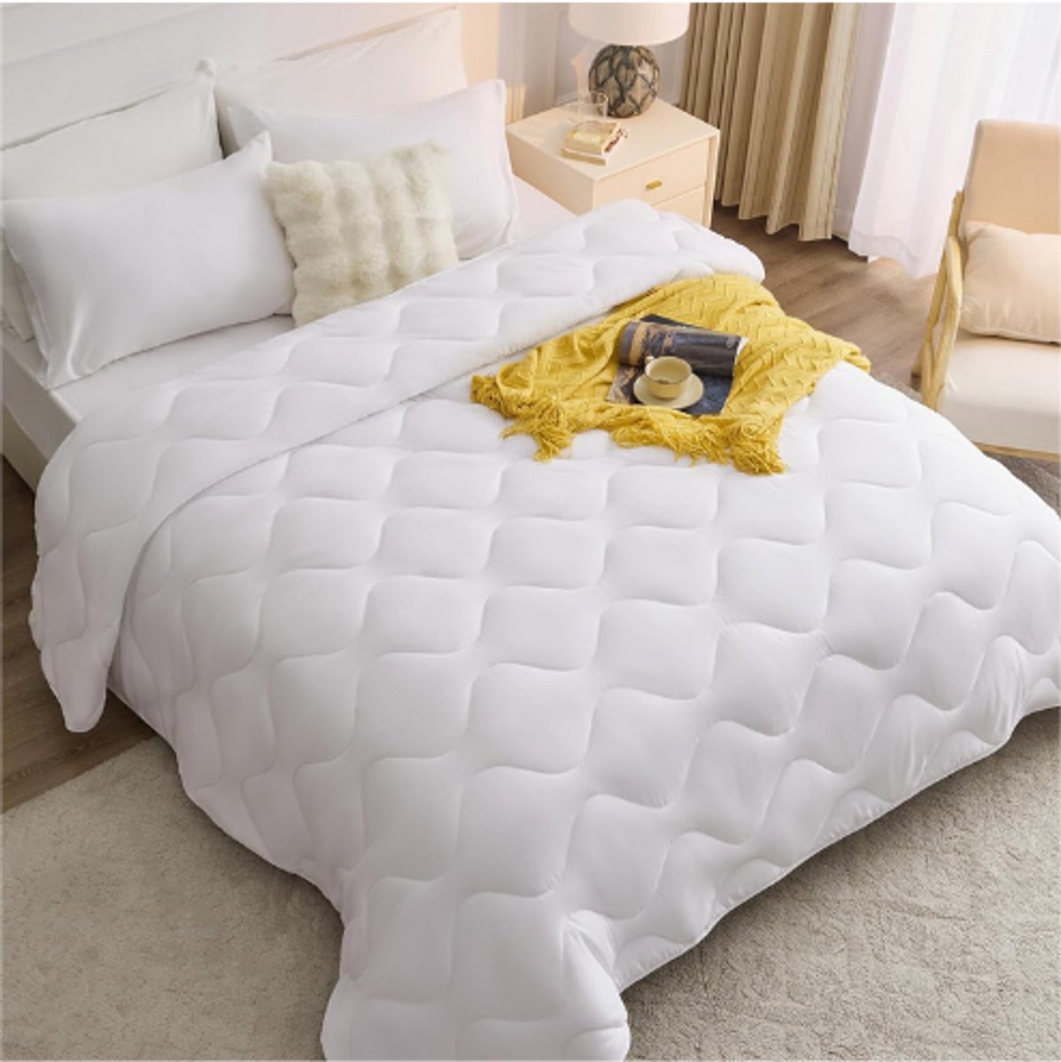 Premium 4-Seizoenen Dekbed 240x260 Cm – Wit Microvezel – Extra Warm Herfst En Winter Dekbed – Voor Tweepersoonsbed