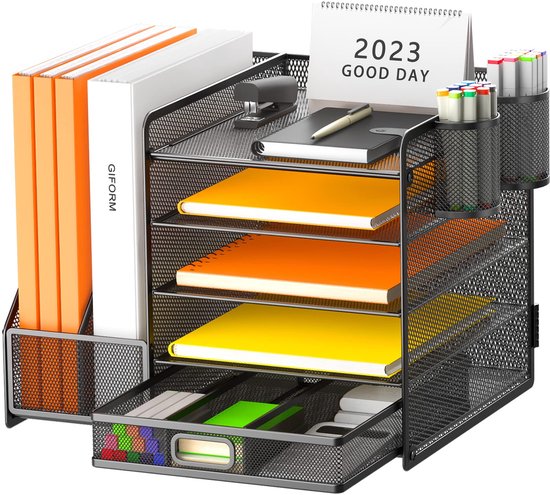 Bureau-Organizer Netstof - Meerdere Niveaus Met Handvat Voor Documenten En Tijdschriften