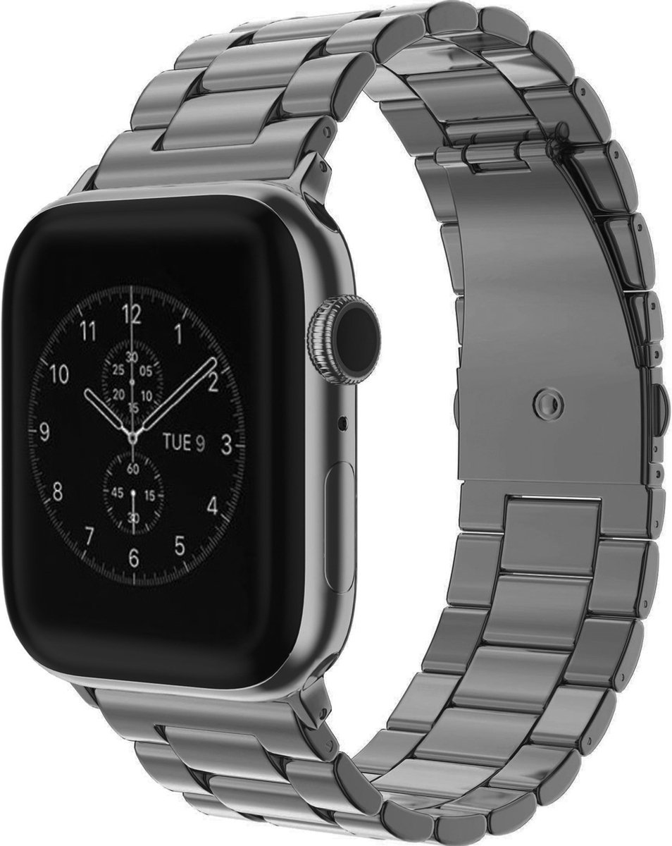 Mobigear Stalen Watch bandje geschikt voor Apple Watch Bandje Vouwsluiting | Mobigear Antwerp - 42/41/40/38 mm - Grijs