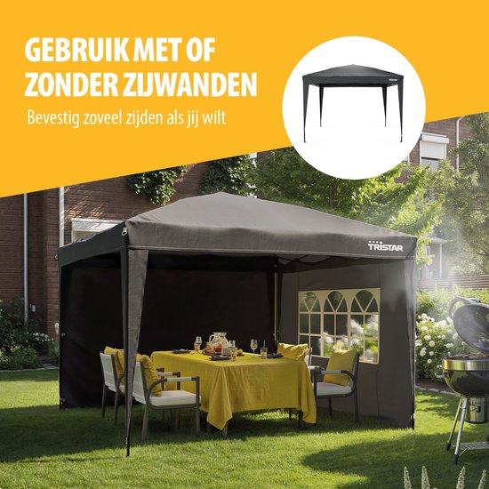 Zelsius Opvouwbaar Paviljoen – 3x3 M, Zwart, Met 4 Zijwanden, UV30, Waterafstotend 160g/m² Polyester, Inklapbaar, Ideaal Voor Tuin, Terras, Feesten En Camping