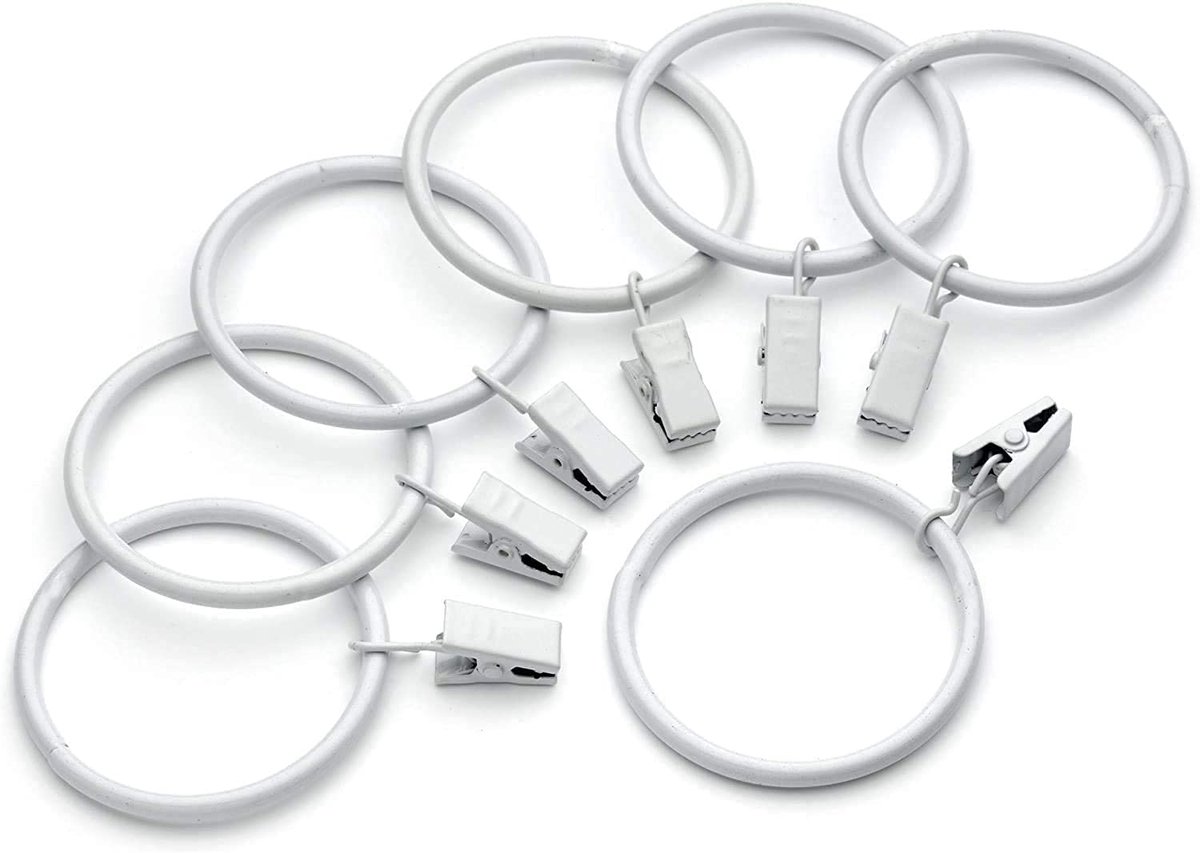 Decoratieve metalen gordijnringen met clips, binnendiameter 3,8 cm, wit, 40 stuks