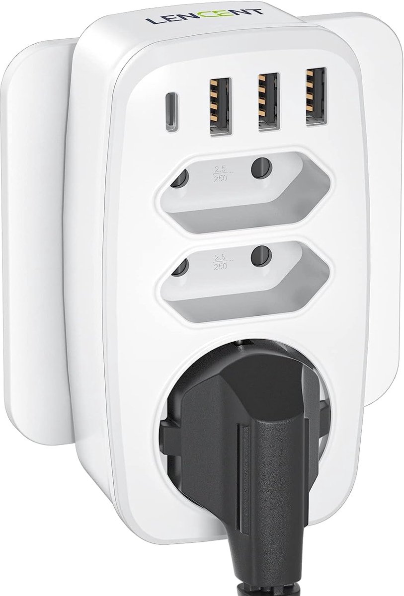 Stopcontact Splitter met USB C - 7-in-1 Stekkeradapter voor Thuis en Reizen