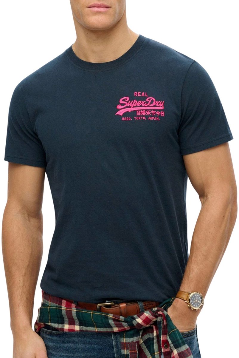 Superdry VL EMBROIDERED RELAXED TEE Heren T-shirt Blauw