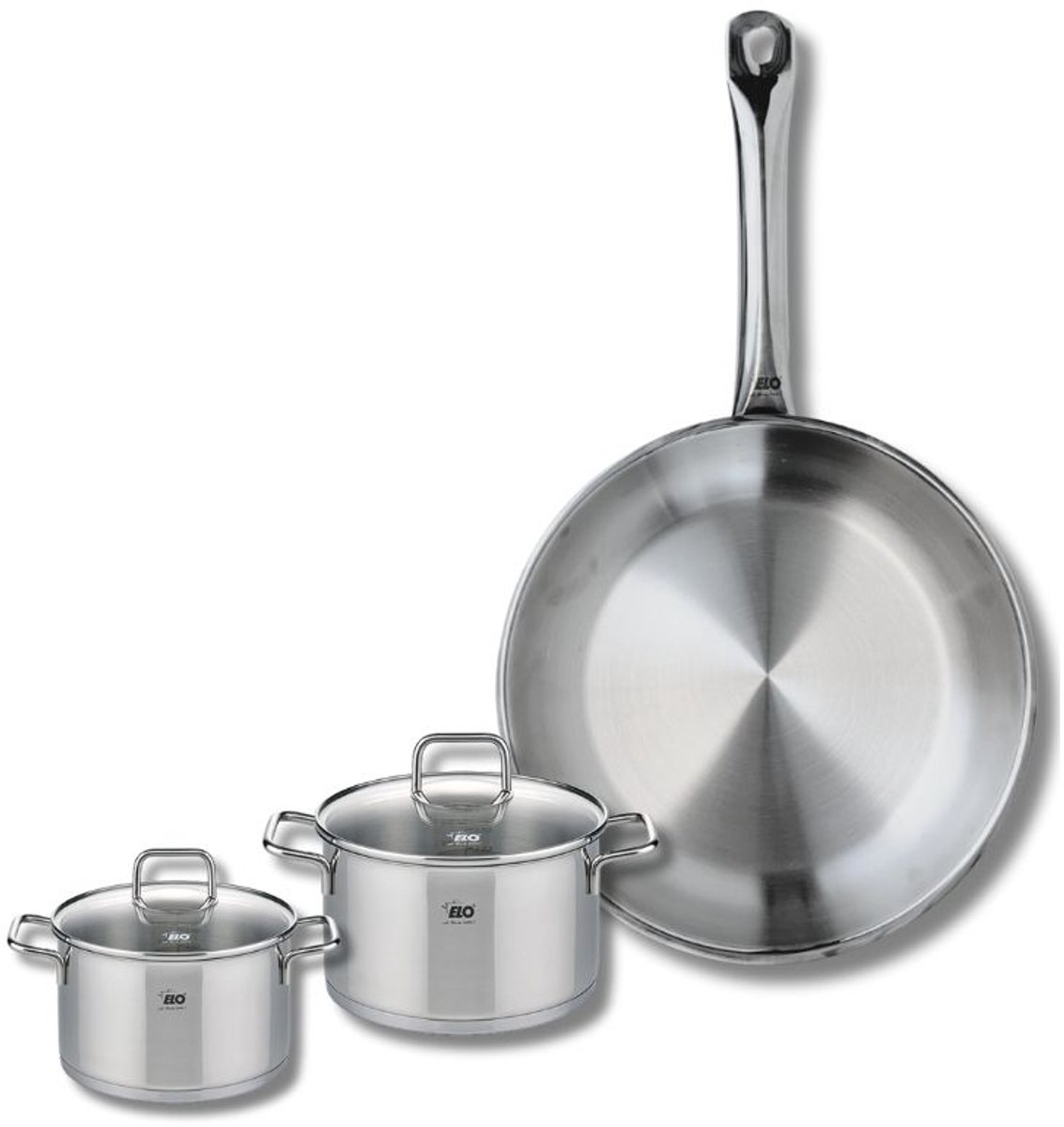 Set van 1 Koekenpan 28 cm en 2 kookpotten 12 en 14 cm Elo Profi Citrin