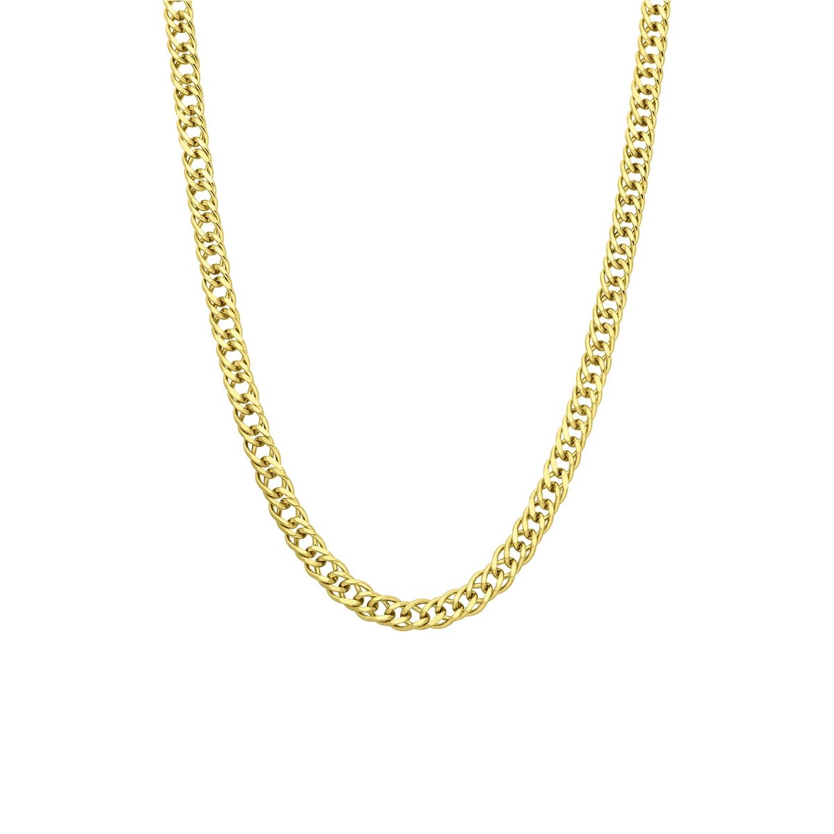 Lucardi - Heren Gerecycled zilveren goldplated herencollier dubbele gourmet - Ketting - 925 Zilver - Goudkleurig - 60 cm