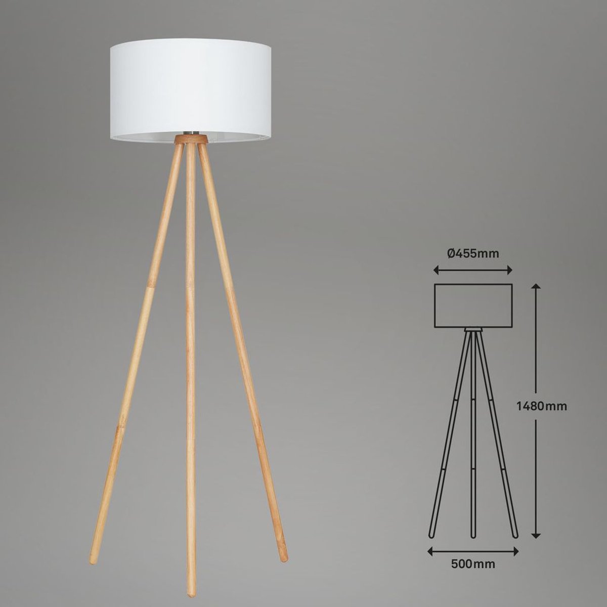 BRILONER - Vloerlamp scandi - stoff en hout - woonkamer lamp - witte staande lamp - E27 fitting - h: 148cm - Ø45.5cm thumbnail 6