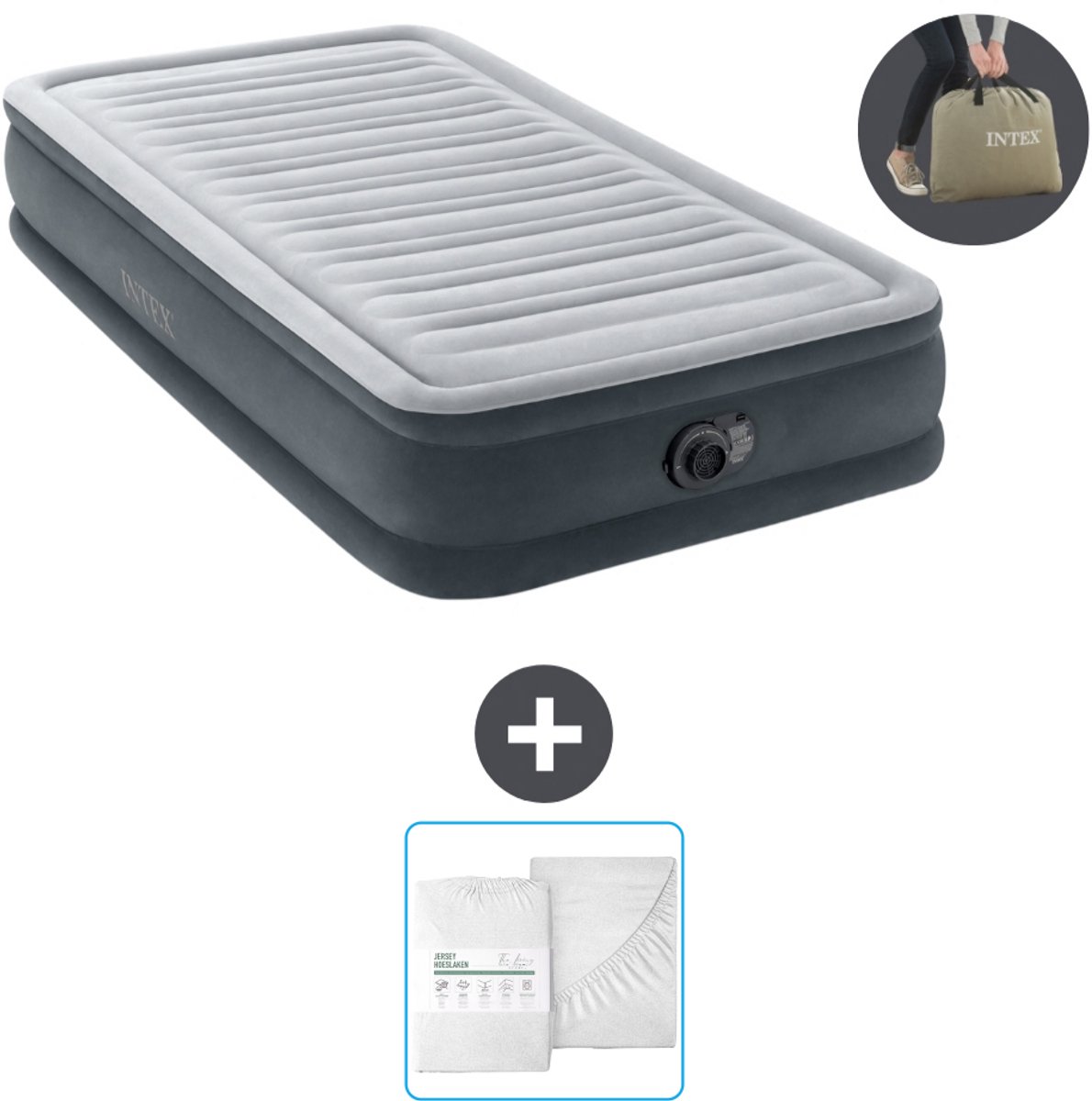 Intex Luchtbed - 1 Persoons - 99 x 191 x 33 cm - Grijs - Inclusief pomp en Hoeslaken
