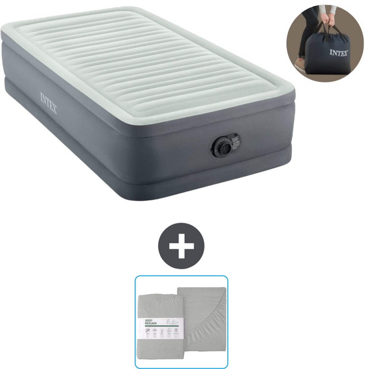 Intex Luchtbed - 1-Persoons - 99 x 191 x 46 cm - Grijs - Inclusief pomp en Hoeslaken