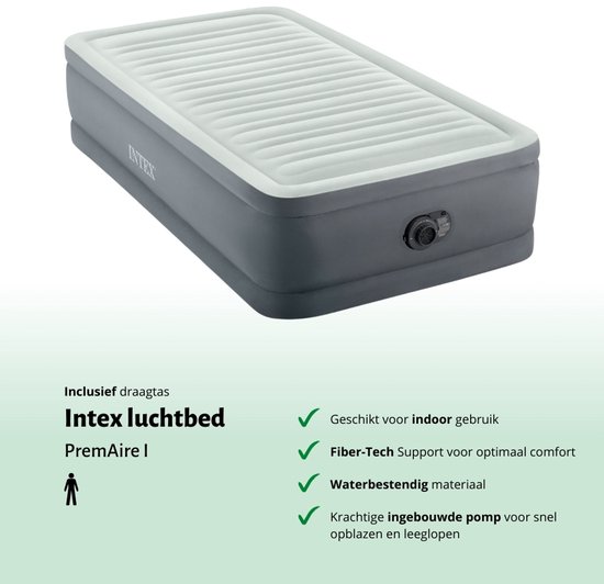 Intex Luchtbed - 1-Persoons - 99 x 191 x 46 cm - Grijs - Inclusief pomp en Hoeslaken van Intex — afbeelding 3