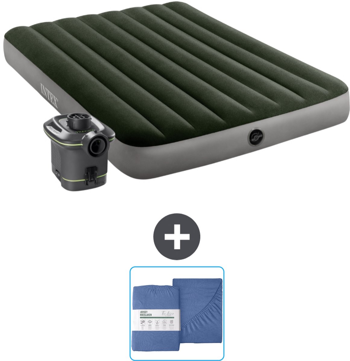 Intex Luchtbed - Twijfelaar - 137 x 191 x 25 cm - Groen - Inclusief pomp en Hoeslaken