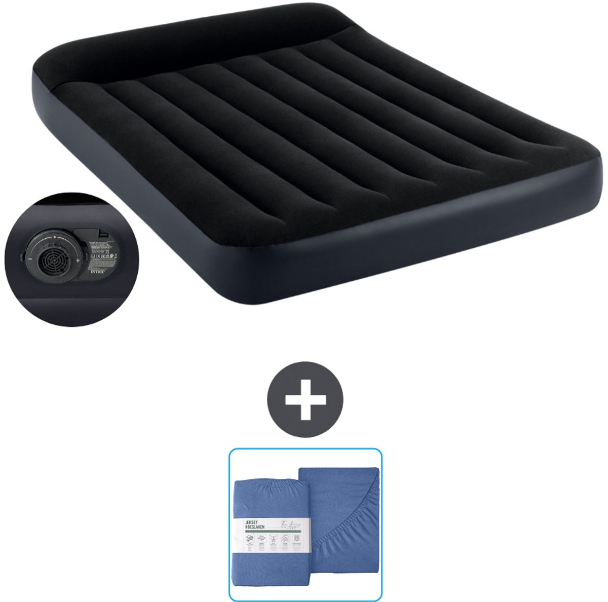 Intex Luchtbed - Twijfelaar - 137 x 191 x 25 cm - Blauw - Inclusief pomp en Hoeslaken
