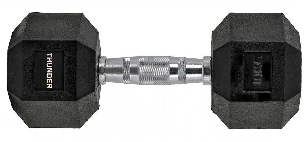 THUNDER® HEXAGONAL-DUMBBELLS-10KG Zwarte Rubberen Halter Stalen Kern Voor Krachttraining & Fitness Antislip Duurzaam & Professioneel Per Stuk - Stevige Grip – foto 3