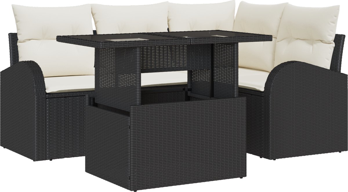 vidaXL Tuinbank - Set - 5 - st - 4-Aantal - zitplaatsen - Zwart - Poly - rattan