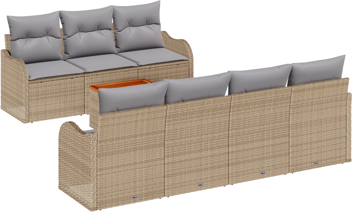 vidaXL - Tuinbank - Set - met - opslag - 8 - pcs - Beige - en - Lichtgrijs - poly - rattan