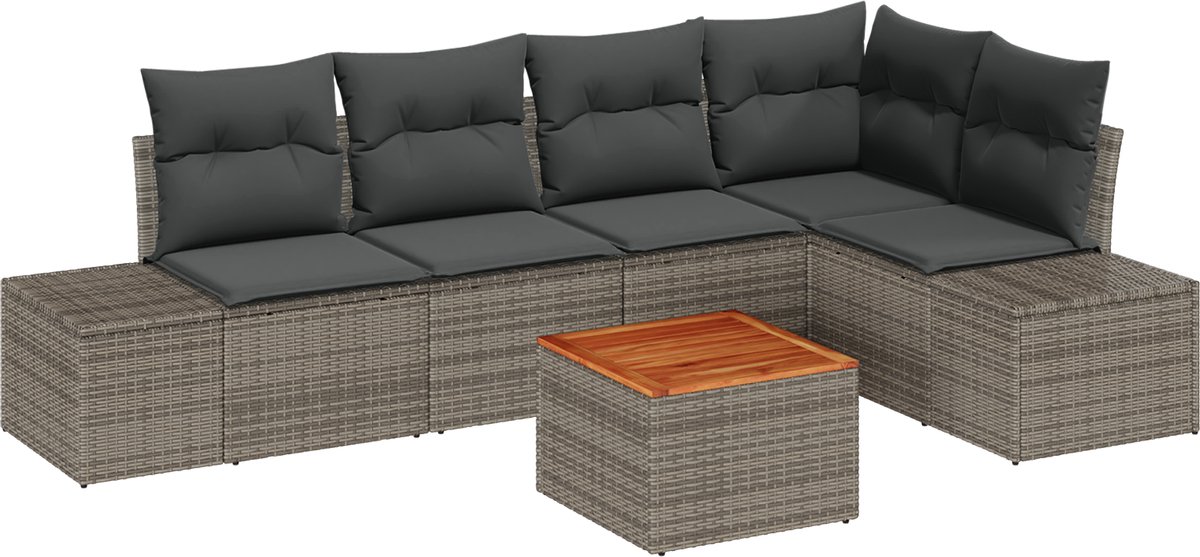 vidaXL - Tuinbank - Set - met - opslag - 6 - pcs - Grijs - poly - rattan