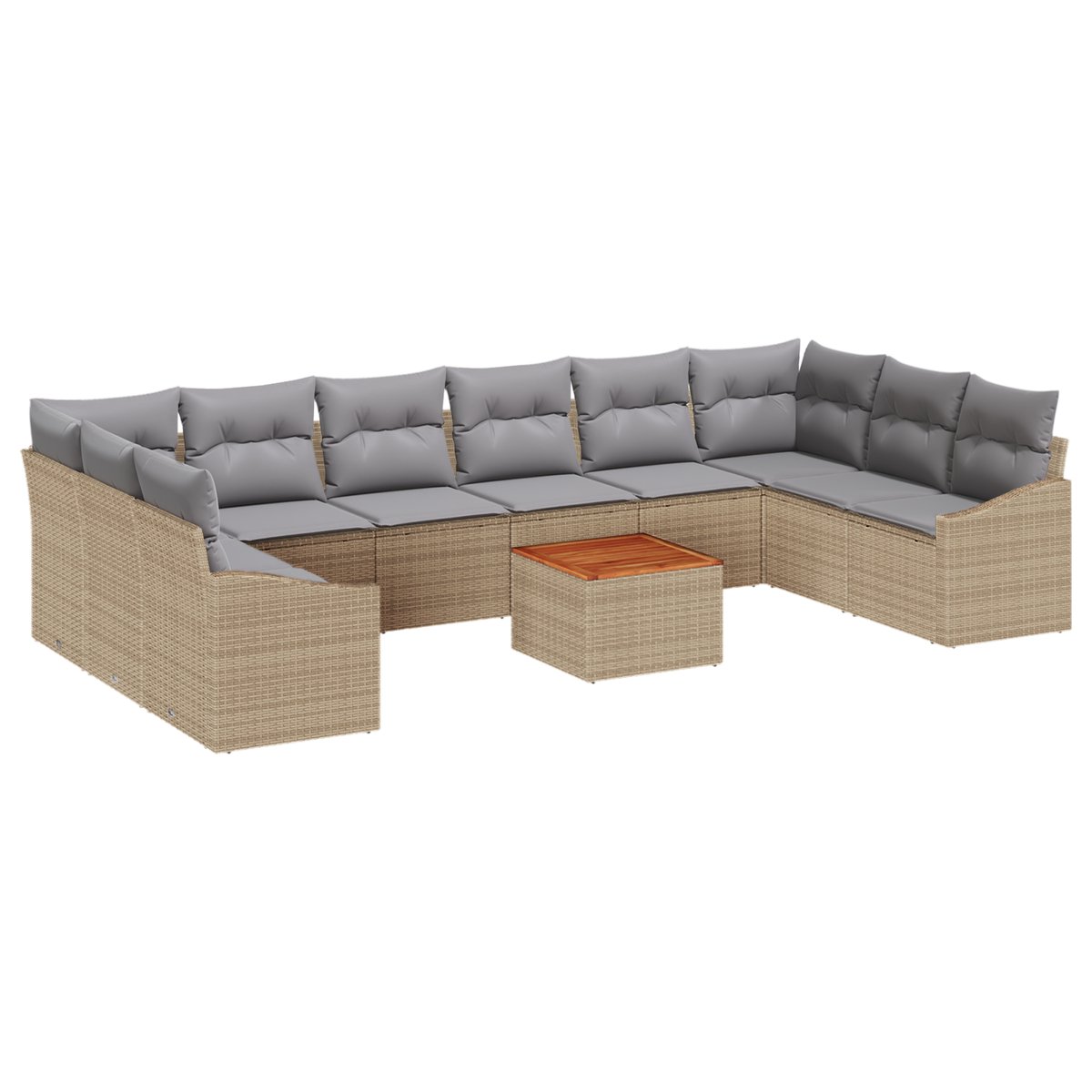 vidaXL - Tuinbank - Set - met - opslag - 11 - pcs - Beige - en - Lichtgrijs - poly - rattan