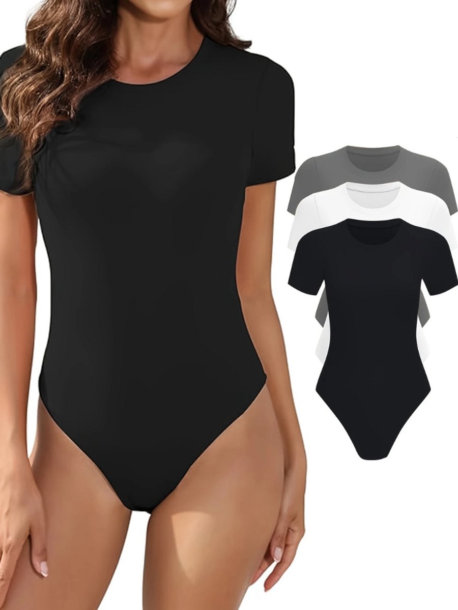 100 Bodysuit Dames - Jumpsuit - Corrigerend Ondergoed - Body plunge - Lingerie - Setje Vrouwen - 3 Pcs - Zwart/Wit/Grijs