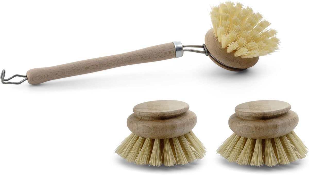 3-delige set 1x afwasborstel I 2x reservekoppen I synthetische vezel I hout I groot I afwasborstel keukenborstel afwasborstel schrobborstel reinigingsborstel keukenborstel