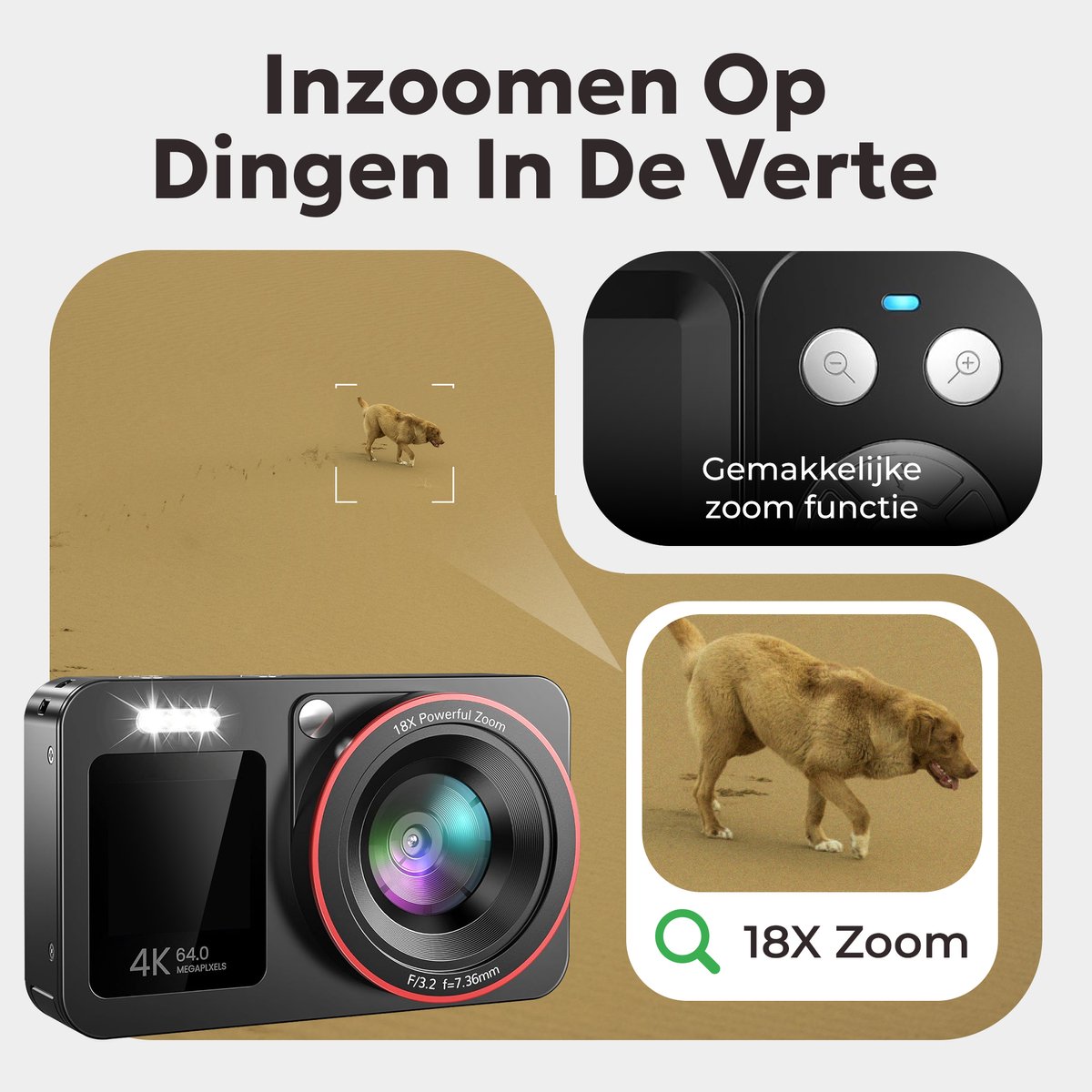 TM&DY 4K Digitale Camera – 64MP - met 2 Schermen – Compact Camera – Vlog Camera – Inclusief 32GB - Fototoestel - Fotocamera thumbnail 8